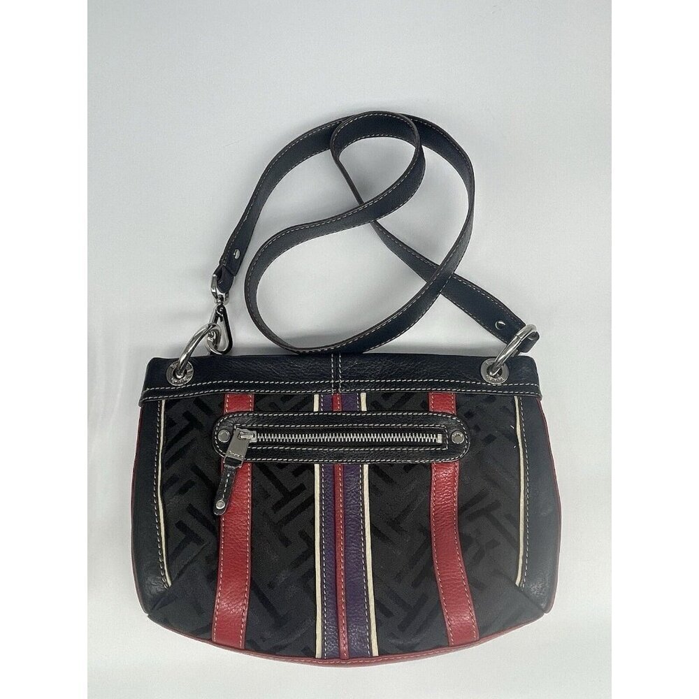 Tignanello Leather & Canvas Crossbody/Shoulder‎ Bag Red/black Travel Casual